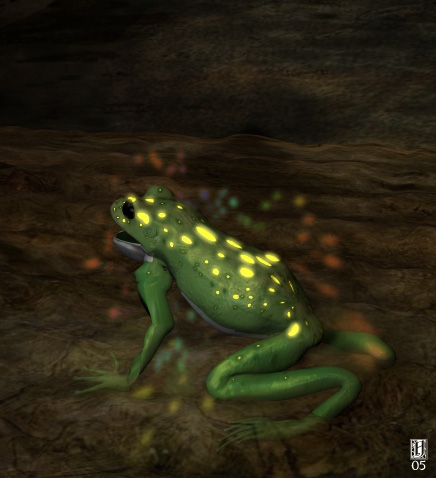 Glimmertoads are generally harmless, but their light show can hypnotize predators and even careless adventurers.